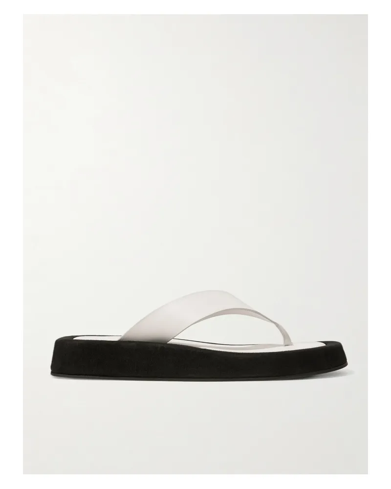The Row Ginza Two-tone Leather And Suede Platform Flip Flops - White White