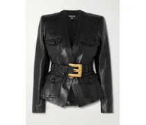 Blazer Aus Leder Mit Gürtel - Schwarz
