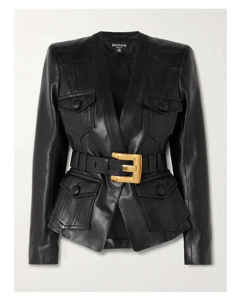 Balmain Blazer Aus Leder Mit Gürtel - Schwarz Schwarz