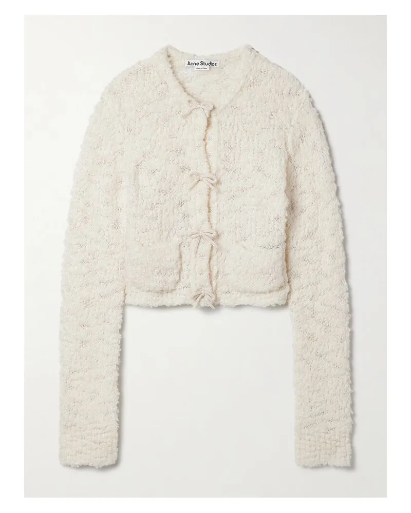 Acne Studios Verkürzter Cardigan Aus Bouclé Aus Einer Wollmischung Mit Schleifen - Elfenbein Elfenbein
