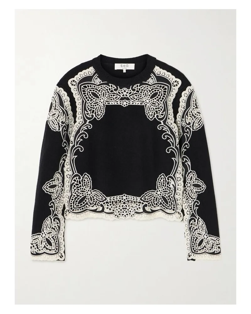Sea Gianna Pullover Aus Wolle Mit Lochstickerei - Schwarz Schwarz