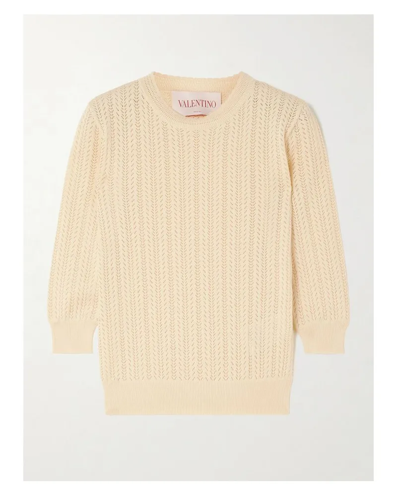 Valentino Garavani Pullover Aus Baumwolle In Pointelle-strick - Creme Creme