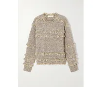 Pullover Aus Metallic-tweed Mit Fransen - Grau