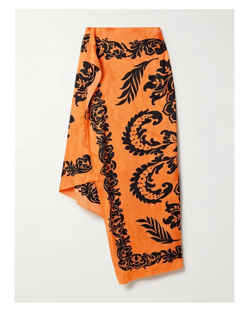 Etro Asymmetrischer Midirock Aus Bedrucktem Glänzendem Jacquard - Orange Orange