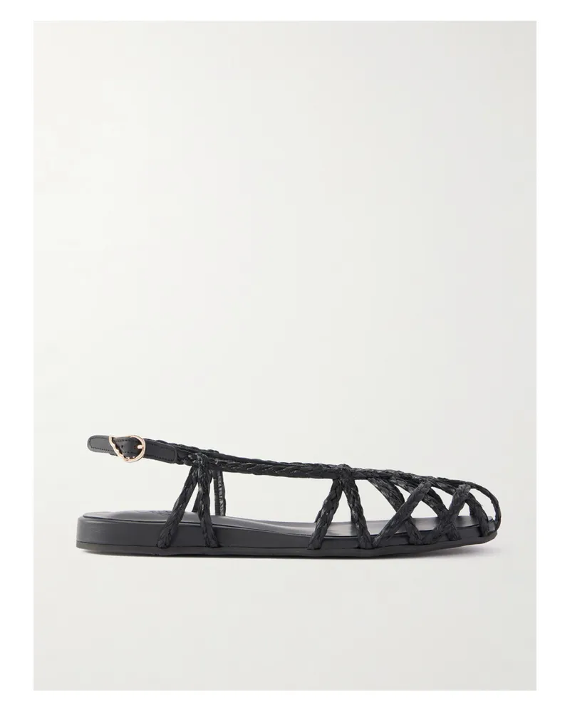 Ancient Greek Sandals Kardia Leather-trimmed Raffia Sandals - Black Black