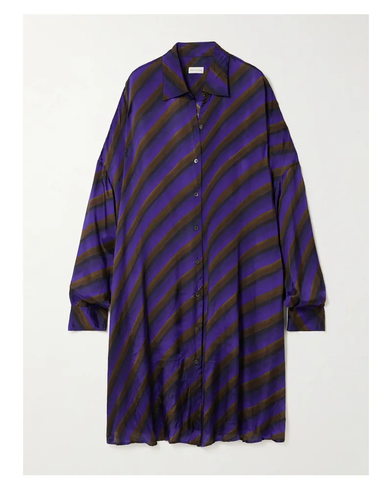 Dries van Noten Oversized-mini-hemdblusenkleid Aus Glänzendem Twill Mit Streifenmuster - Lila Lila
