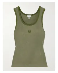 Loewe Tanktop aus Gerippter Seide mit Stickerei Grün