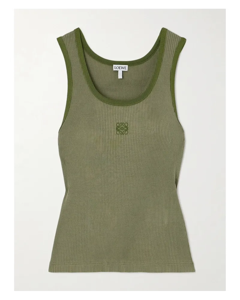 Loewe Tanktop aus Gerippter Seide mit Stickerei Grün