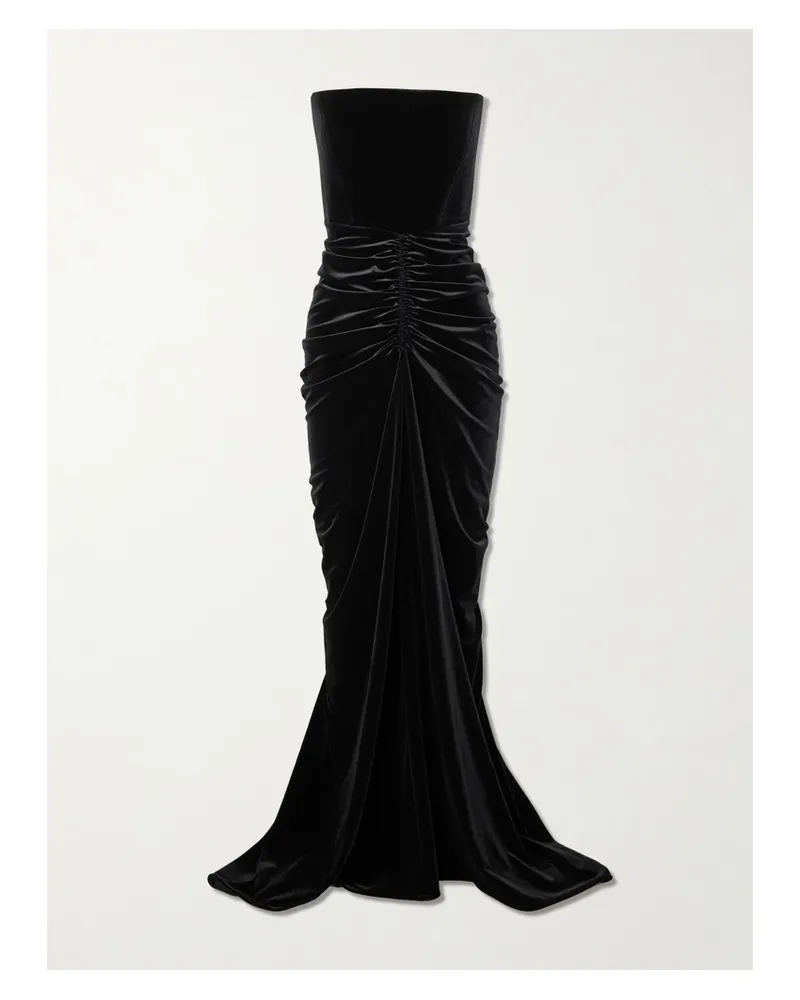 Alex Perry Strapless Ruched Velvet Gown - Black Black