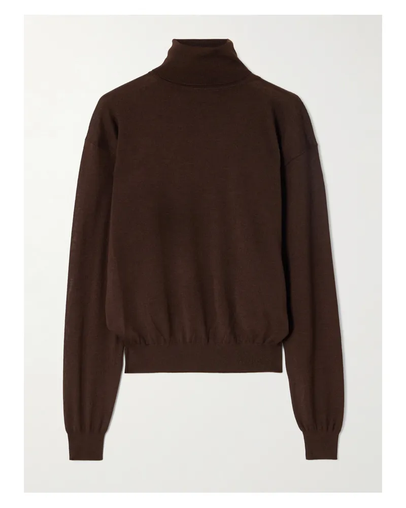 Saint Laurent Wool, Cashmere And Silk-blend Turtleneck Sweater - Brown Brown
