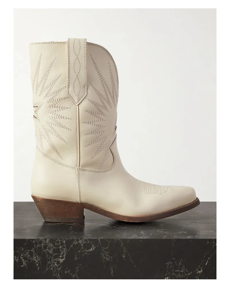 Golden Goose Low Wish Star Cowboystiefel Aus Leder Mit Stickereien - Creme Creme