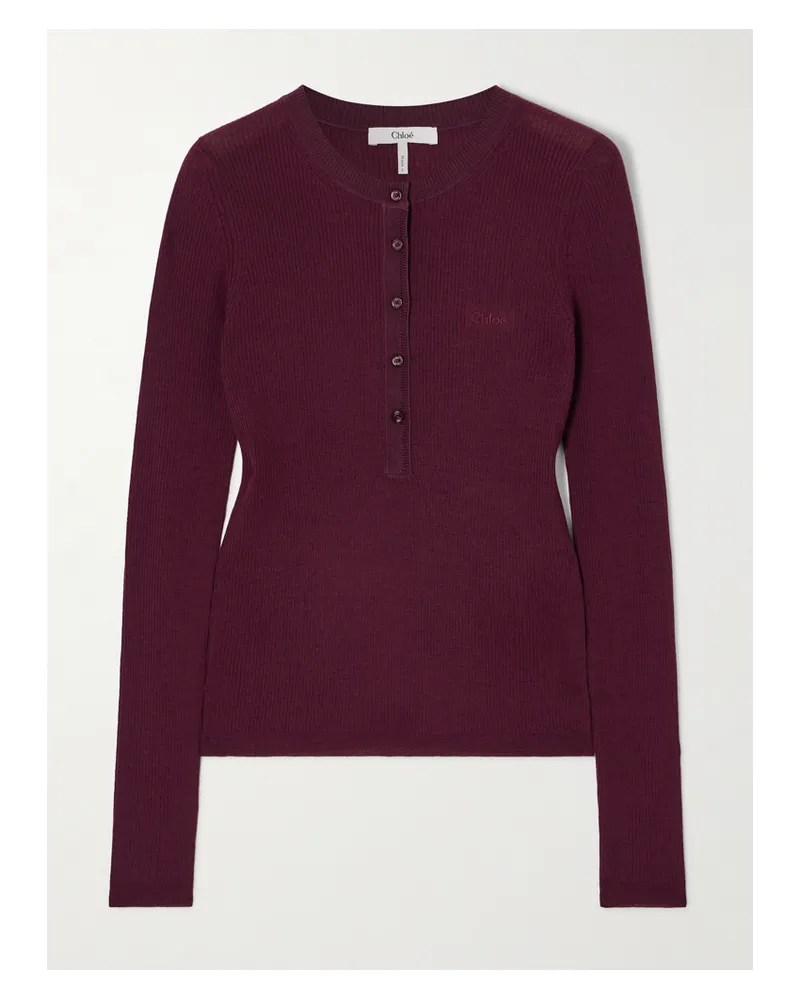 Chloé Oberteil Aus Gerippter Wolle Mit Seidenbesätzen - Burgunder Burgunder