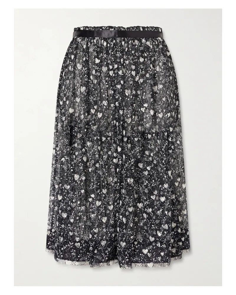 R13 Satin-trimmed Printed Lace Midi Skirt - Black Black