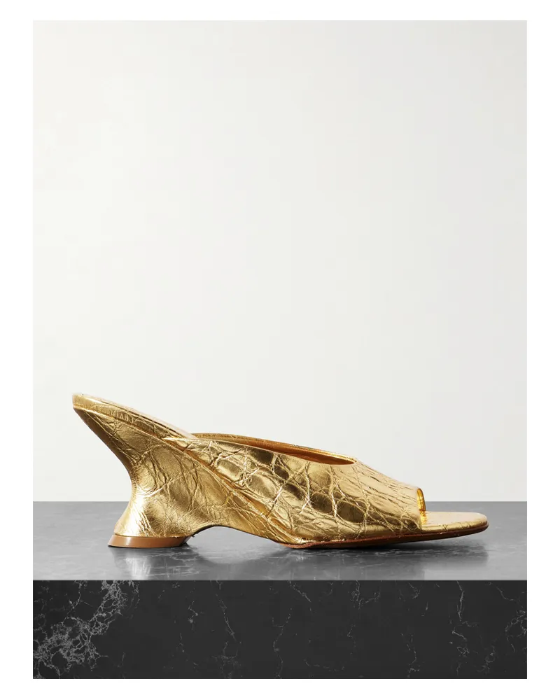 Dries van Noten Mules Aus Metallic-leder Mit Krokodileffekt - Gold Gold