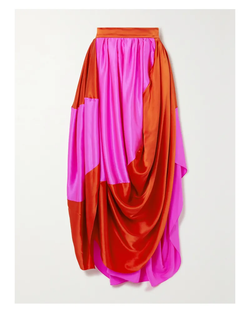 Roksanda Ilincic Kobi Asymmetrischer Maxirock Aus Zweifarbigem Seidensatin Mit Falten - Orange Orange