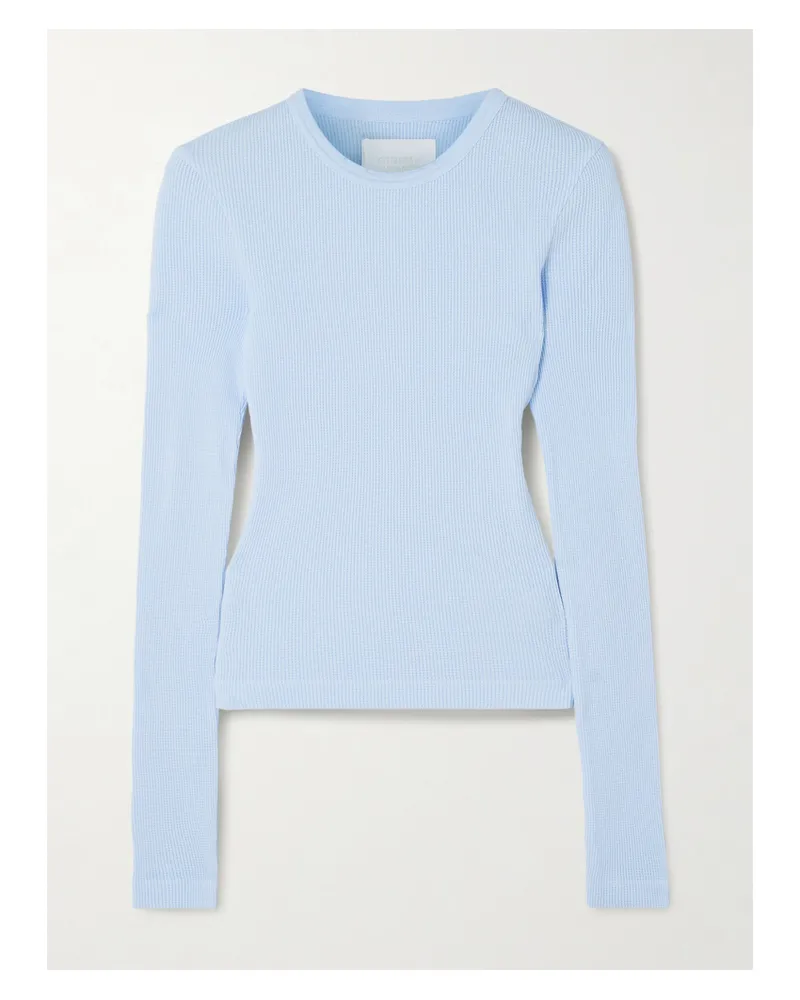 Citizens of humanity Pilar Cropped Waffle-knit Cotton T-shirt - Blue Blue