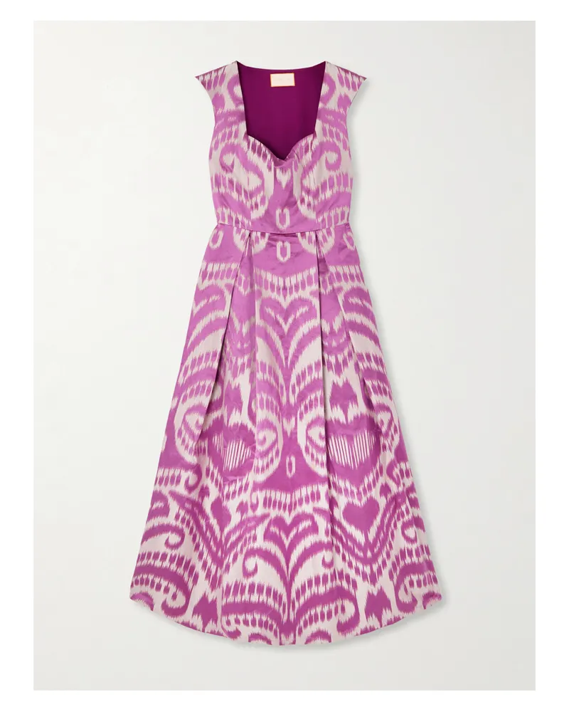 Marta Ferri Guenda Pleated Cotton, Silk And Linen-blend Jacquard Midi Dress - Pink Pink