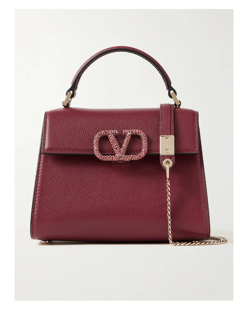 Valentino Garavani Vsling Mini Schultertasche Aus Strukturiertem Leder Mit Kristallen - Burgunder Burgunder