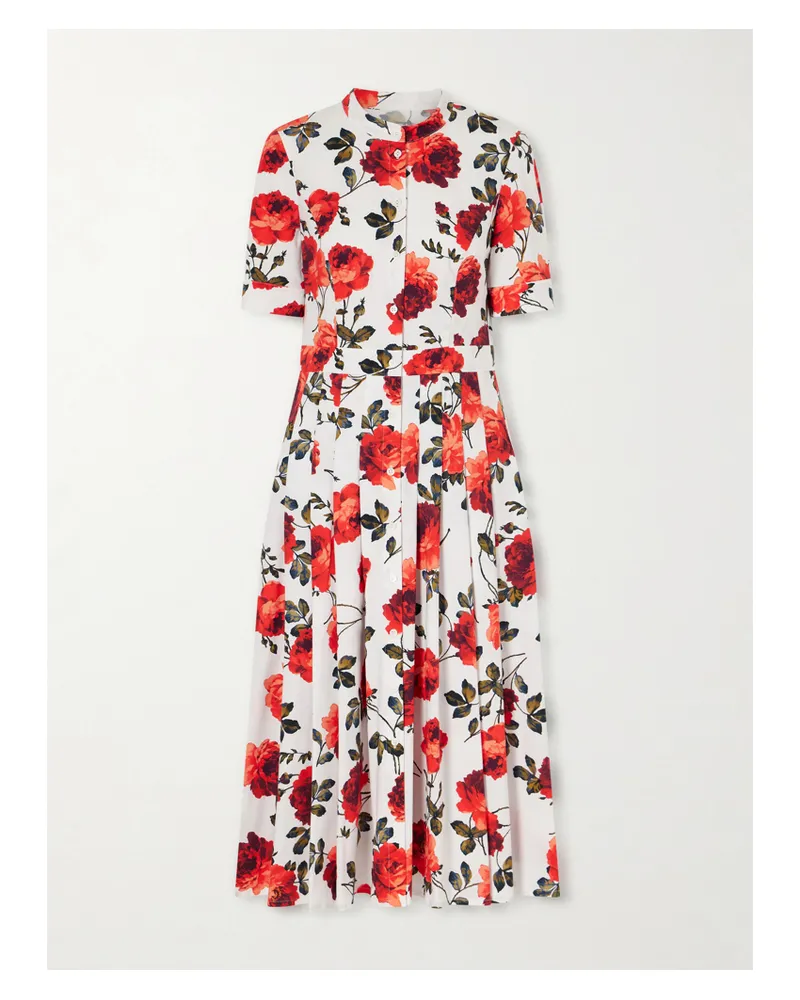 Carolina Herrera New York Floral-print Cotton-blend Poplin Midi Dress - Red Red