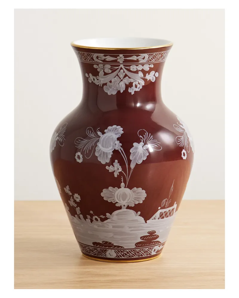 Ginori 1735 Ming Vase Aus Porzellan Mit Vergoldeten Details - Braun Braun
