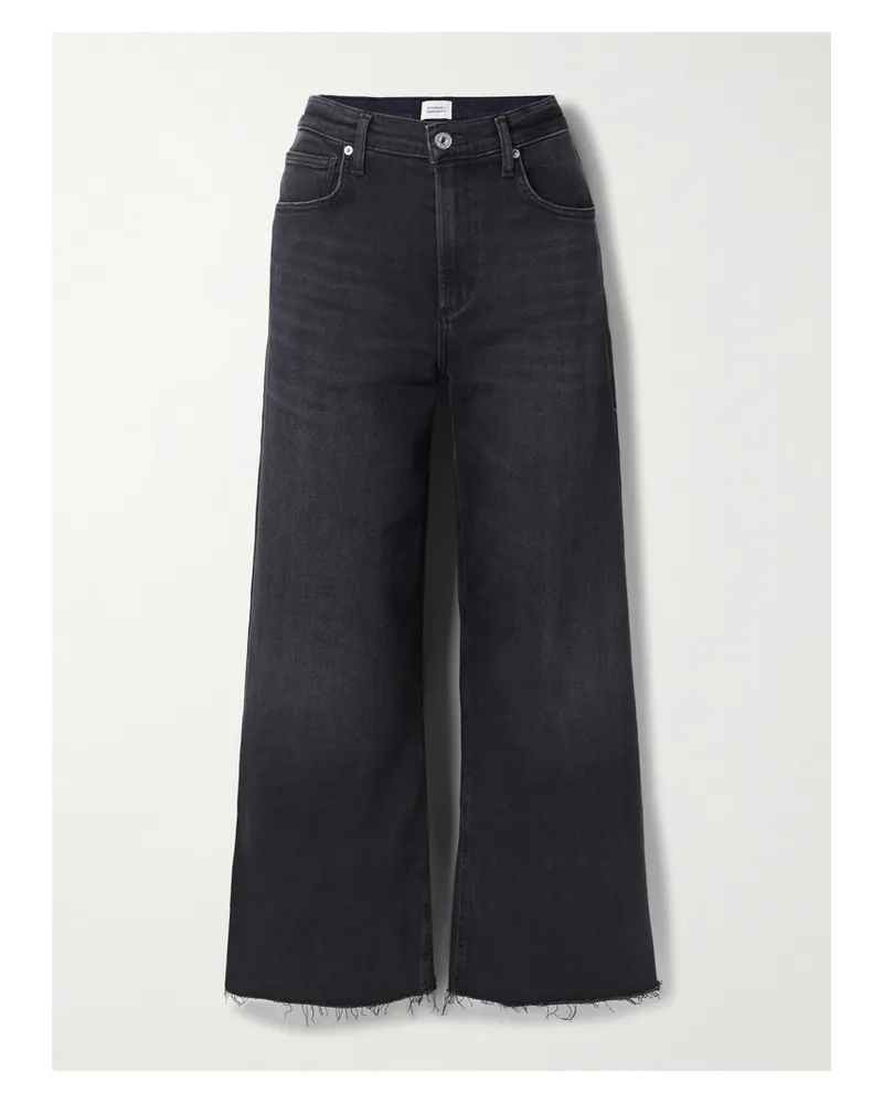 Citizens of humanity Lyra Frayed Cropped High-rise Wide-leg Jeans - Black Black