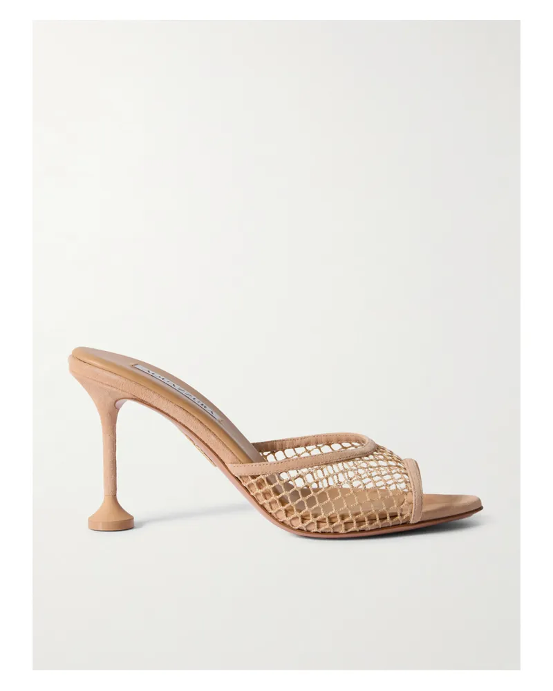 Aquazzura Bisous 85 Mules Aus Netzmaterial Mit Velourslederbesätzen - Neutral Neutral