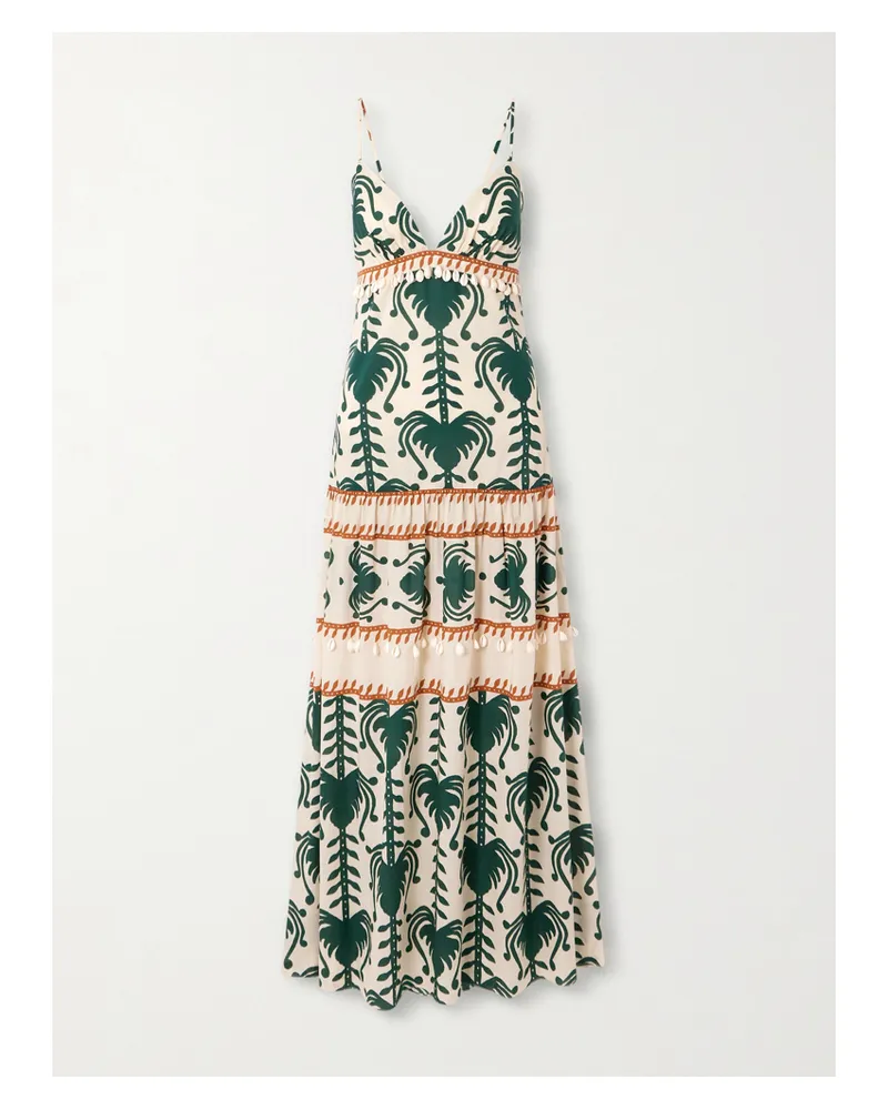 Johanna Ortiz Keeper Shell-embellished Printed Cotton-poplin Maxi Dress - Green Green