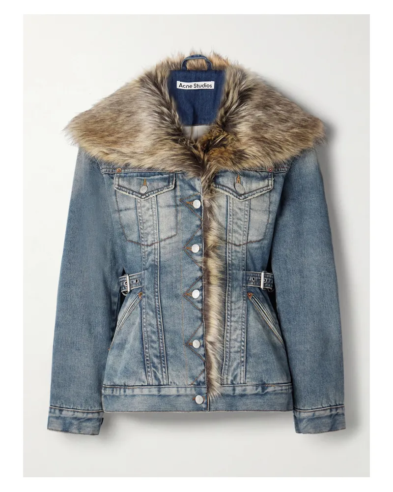 Acne Studios Verkürzte Jeansjacke Mit Besätzen Aus Faux Fur - Blau Blau