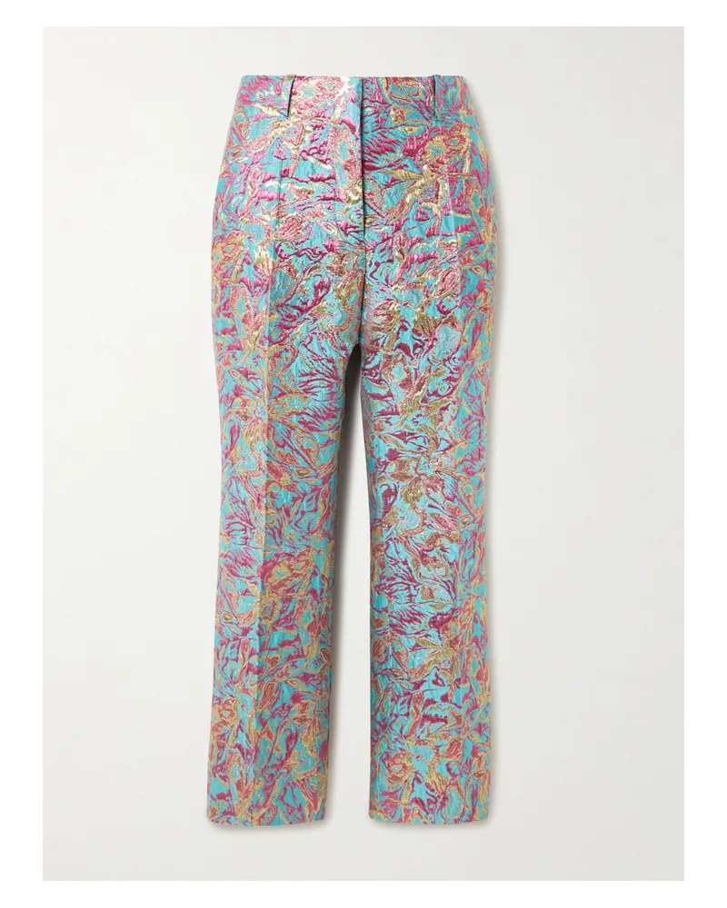 Dries van Noten Cropped Metallic Jacquard Straight-leg Pants - Blue Blue