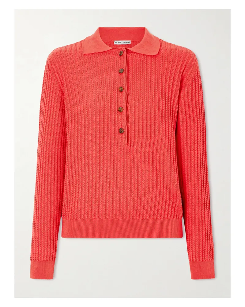 Blazé Milano Alegria Cable-knit Cotton And Silk-blend Polo Sweater - Red Red