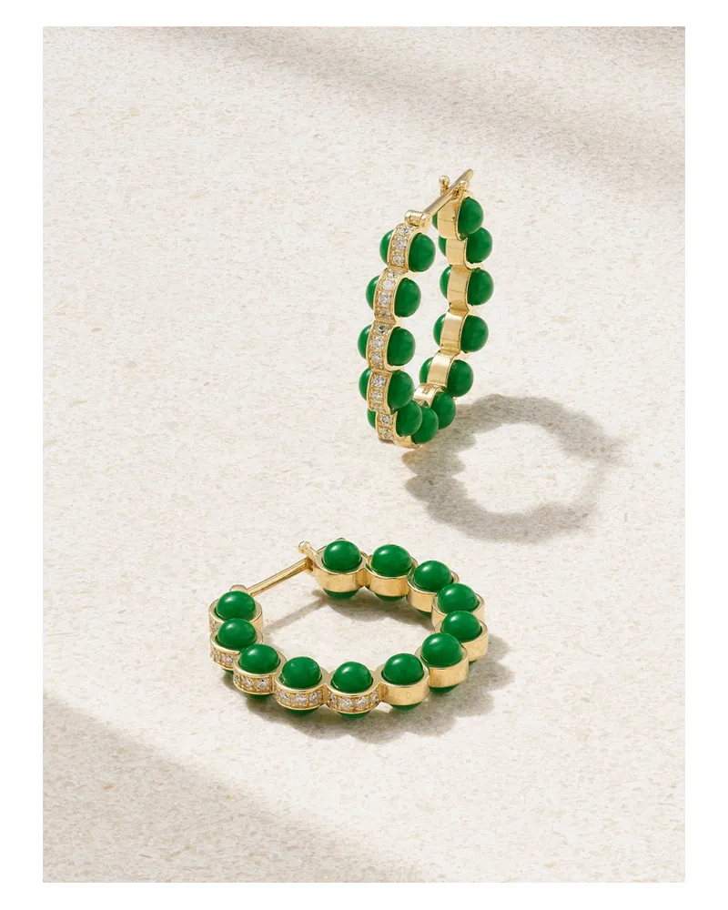 L’Atelier Nawbar Atoms 18-karat Gold, Enamel And Diamond Hoop Earrings - Green Green