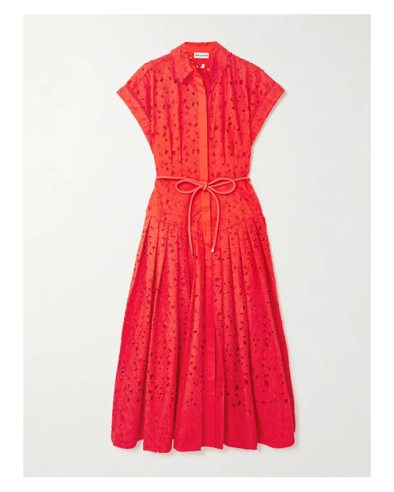 Rebecca Vallance Blaire Midi-hemdblusenkleid Aus Guipure-spitze Aus Baumwolle Mit Bindegürtel - Orange Orange