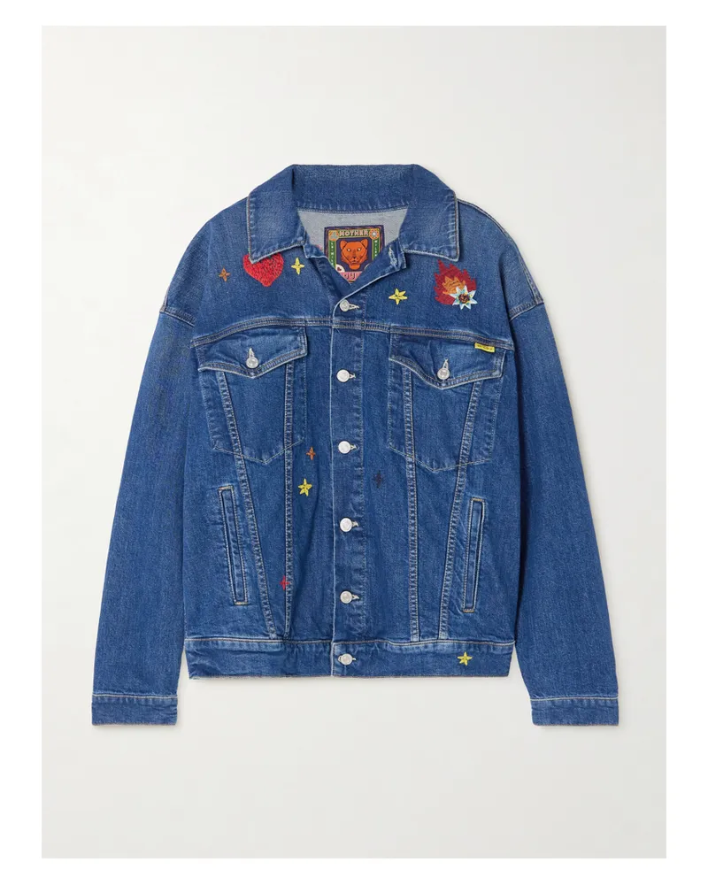 Mother La Doublej The Drop It Drifter Jeansjacke Mit Stickereien - Blau Blau