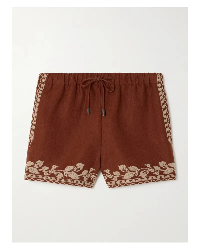 Loro Piana Ernst Shorts aus Leinen mit Stickereien Braun