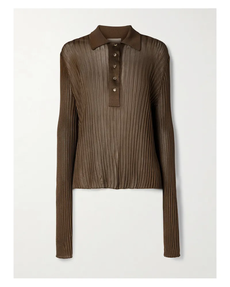 KHAITE Vin Ribbed-knit Polo Shirt - Brown Brown