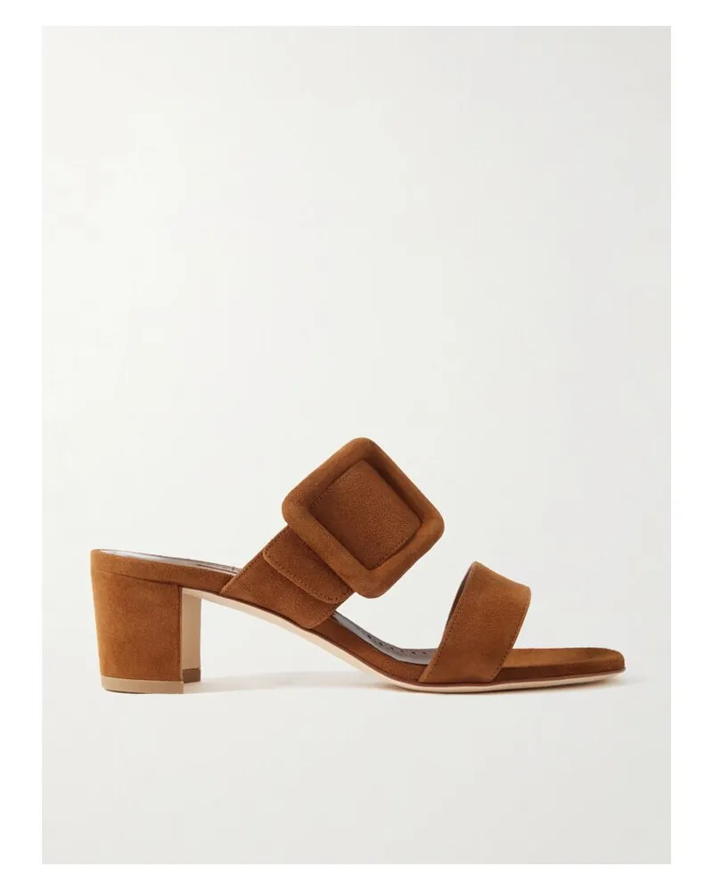Manolo Blahnik Titubanew 50 Mules Aus Veloursleder Mit Schnalle - Braun Braun