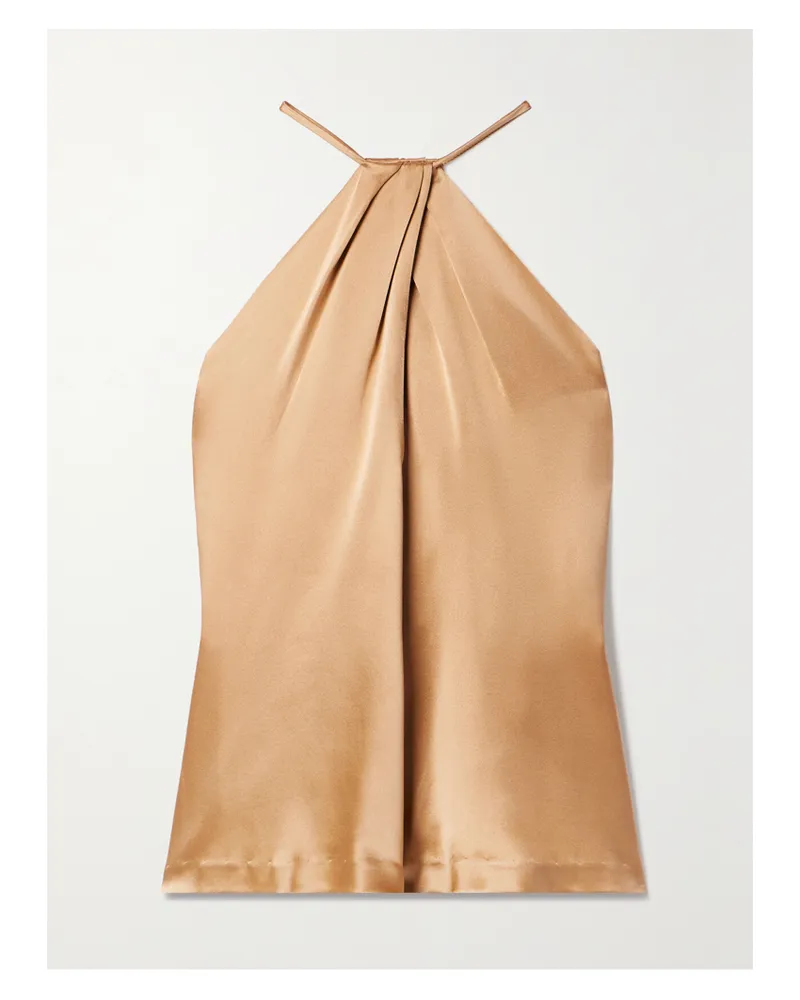 Nili Lotan Edwige Neckholder-oberteil Aus Seidensatin Mit Raffungen - Gold Gold