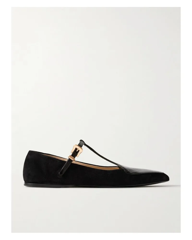 Gabriela Hearst Liv Mary-jane-ballerinas Aus Veloursleder Mit Besatz Aus Lackleder - Schwarz Schwarz