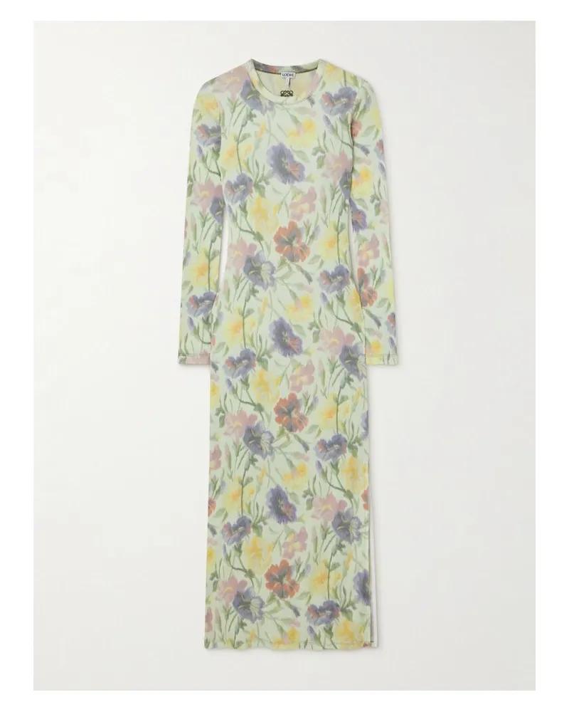 Loewe Midikleid Aus Einer Gerippten Seiden-baumwollmischung Mit Blumenprint - Grün Grün