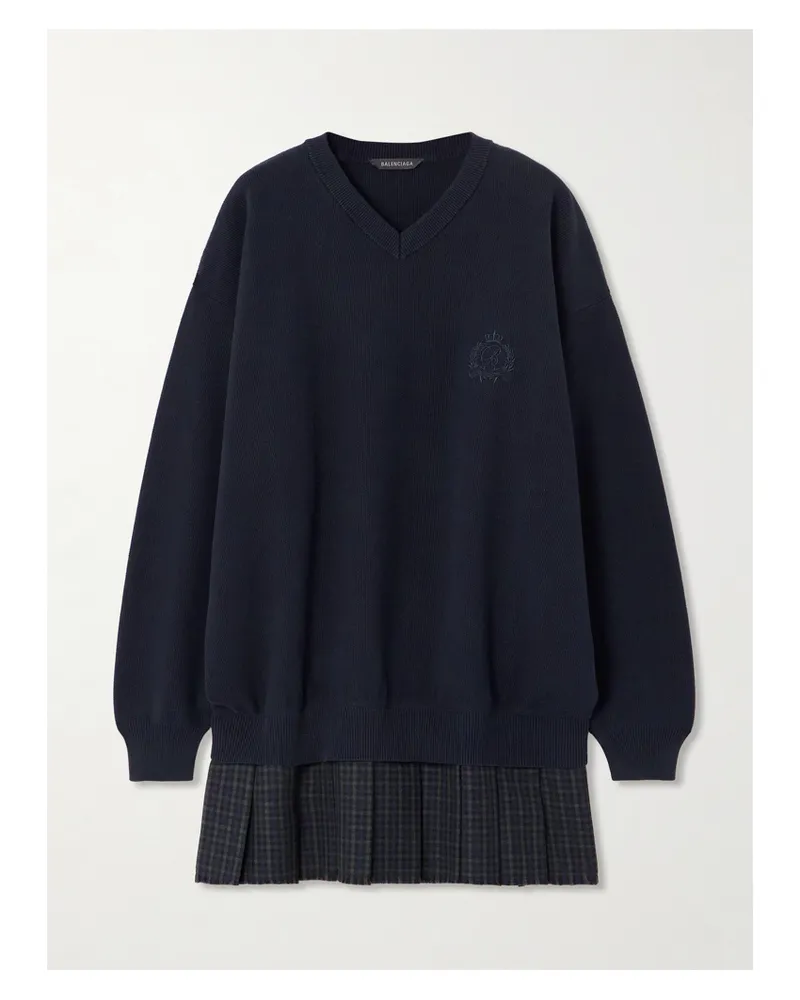 Balenciaga Layered Wool-trimmed Embroidered Cotton Mini Dress - Blue Blue