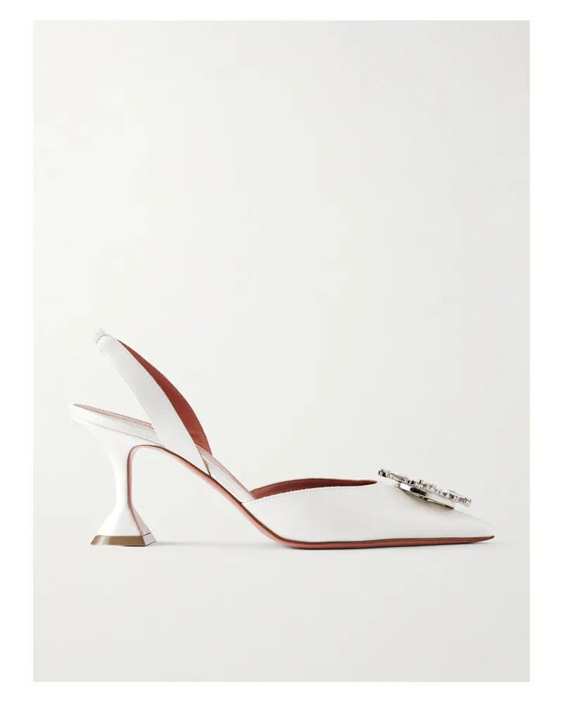 Amina Muaddi Begum Slingback-pumps Aus Satin Mit Swarovski-kristallen - Elfenbein Elfenbein