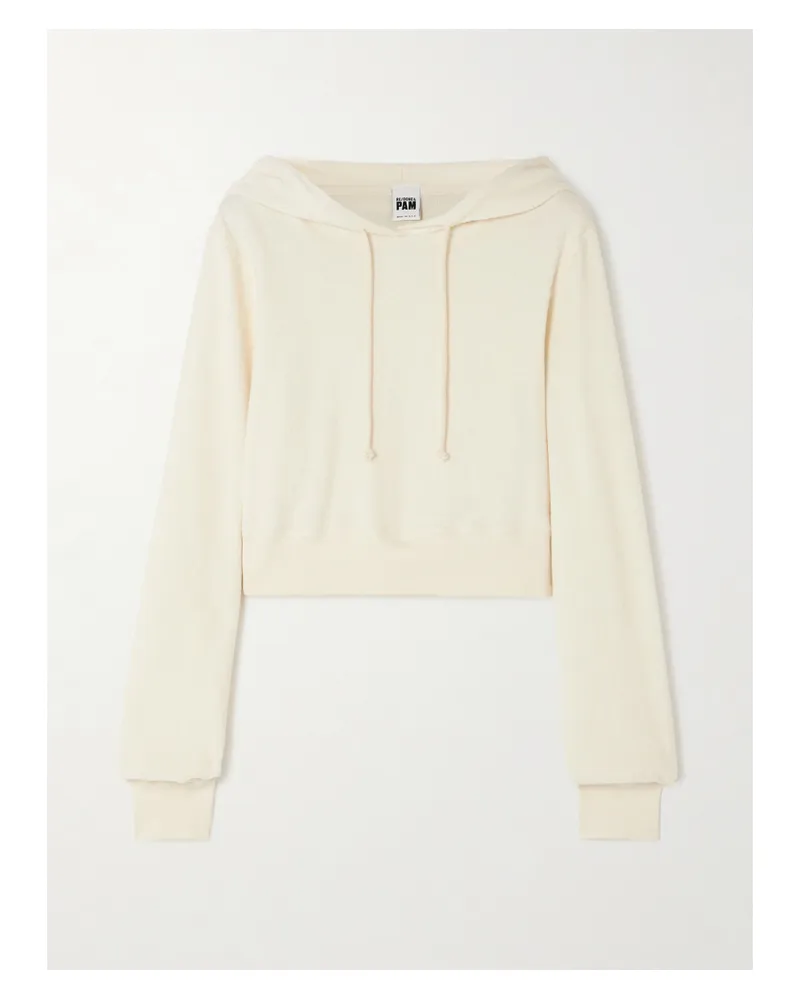 RE/DONE Net Sustain + Pamela Anderson Verkürzter Hoodie Aus Frottee Aus Bio- Und Recycelter Baumwolle - Creme Creme