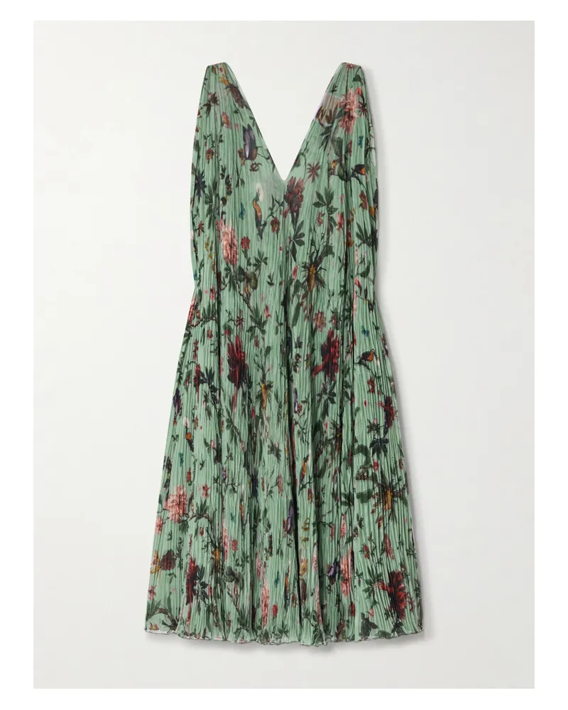 La DoubleJ Twirling Maxikleid Aus Plissiertem Chiffon Mit Blumenprint - Grün Grün