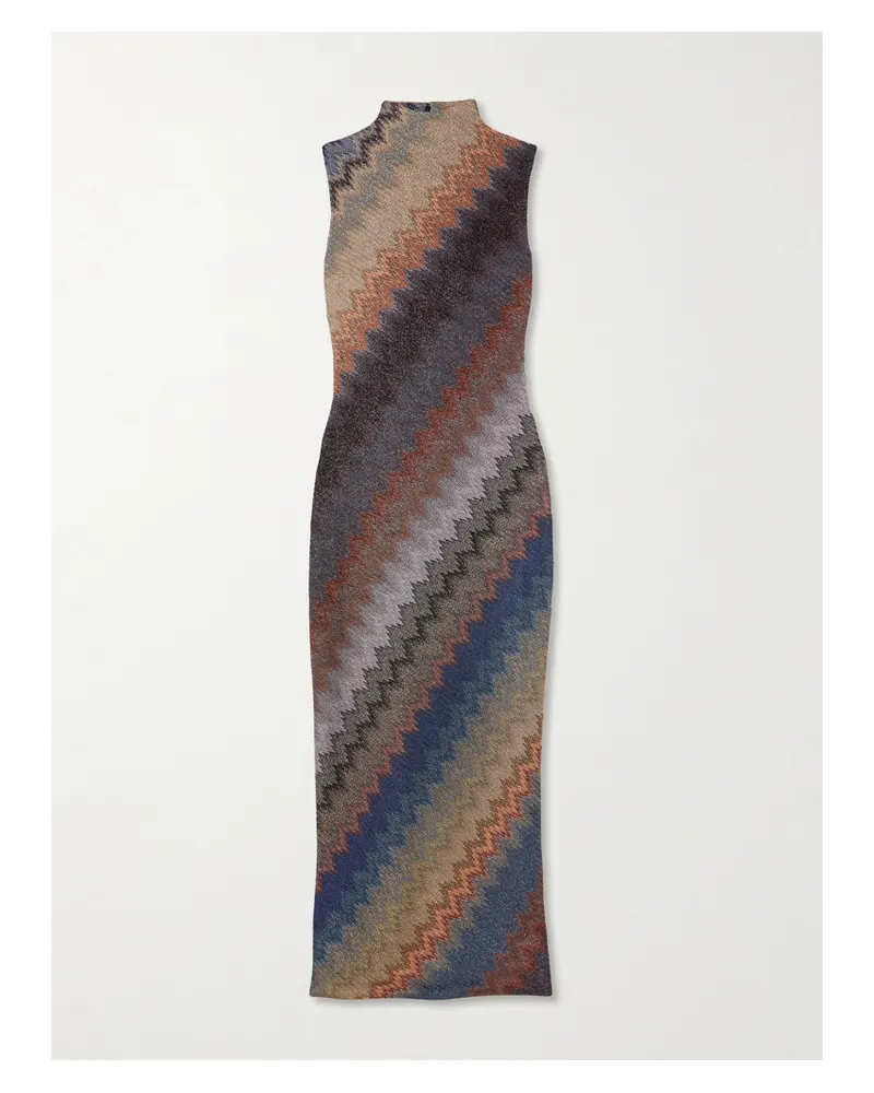 Missoni Maxikleid Aus Gestreiftem Metallic-häkelstrick - Blau Blau