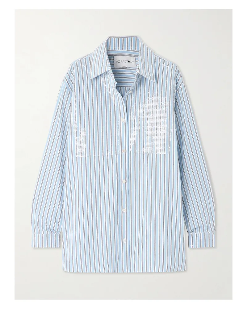 AZ FACTORY Lutz Huelle Candra Hemd Aus Gestreiftem Baumwoll-voile Mit Pailletten - Weiß Weiß