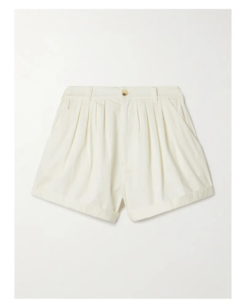 DÔEN Paige Pleated Organic Cotton-poplin Shorts - White White
