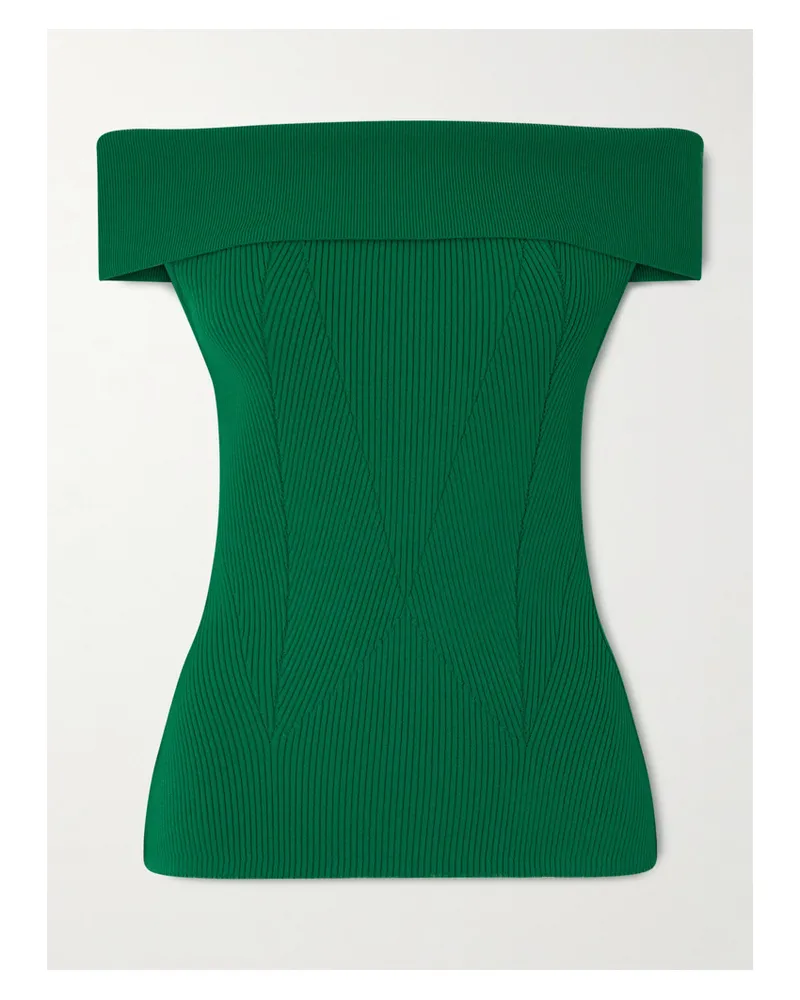 Givenchy Off-the-shoulder Paneled Ribbed-knit Top - Green Green