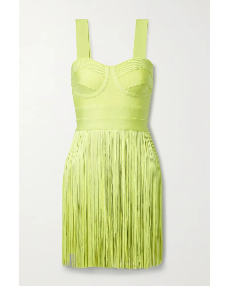 Hervé Léger Minikleid Aus Recycelter Bandage Mit Fransen - Gelb Gelb