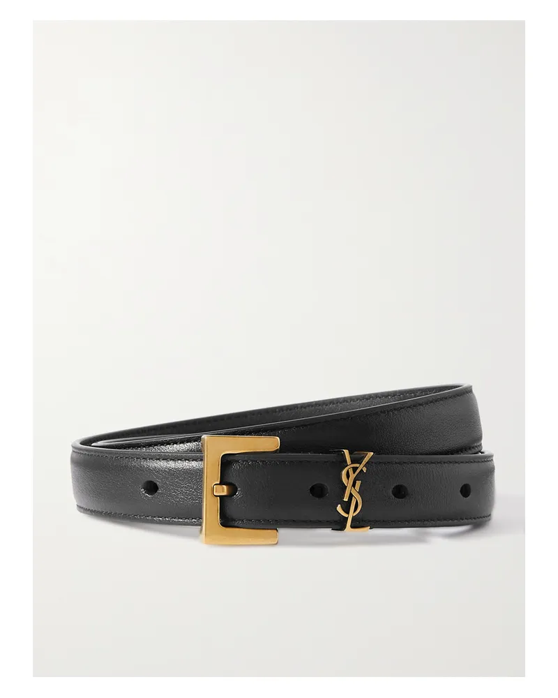 Saint Laurent Cassandre Leather Belt - Black Black