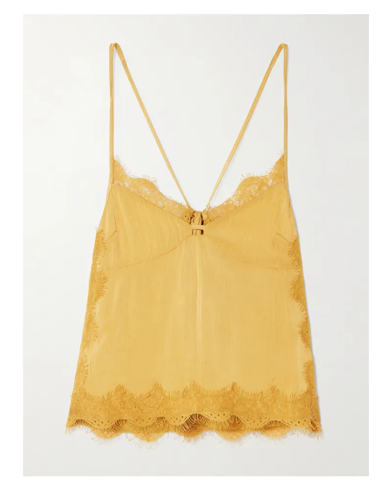 R13 Tie-detailed Lace And Crepon Camisole - Yellow Yellow